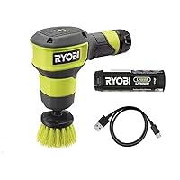 RYOBI USB Lithium Compact Scrubber Kit with 2.0 Ah Battery, USB Charging Cord, and 2 in. Medium Bristle Brush (Renewed)