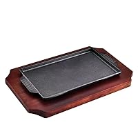 Cast Iron Steak Fajita Plate Set with wood Plate for Steak Pizza,Rectangle (10 x 7 inch)