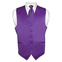 Men's Dress Vest & NeckTie Solid PURPLE INDIGO Color Neck Tie Set for Suit Tux