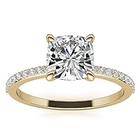 Cushion Cut Moissanite Engagement Ring, 2.5ct, VVS1 Clarity, Sterling Silver & 14K Yellow Gold