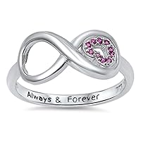 Infinity Heart Always & Forever Simulated Ruby Promise Ring Sterling Silver Sizes 3-13