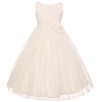 AkiDress Lace Top Tulle Bottom with Pearl Flower T-Length Dress