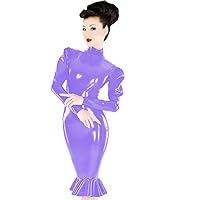 Plus Size Gothic Puff Sleeve Mermaid Dress Ladies PVC Midi Vestido (Purple,7XL)