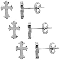 Small Stainless Steel Gothic Cross Stud Earrings 1-10 Pack 3/8 inch