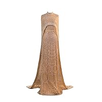 Engerla Celebrity Mermaid Evening Dress Luxurious Lace Bead Prom Gowns Women's Cape Formal Party Dress
