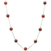 Carnelian Stone Station Scatter Sterling Silver Box Chain Necklace with 2