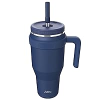 40 oz Tumbler with Handle and Screw Straw Lid, Leak Proof Vacuum Insulated Stainless Steel Water Bottle, Large Travel Mug Fit in Cup Holder, No Sweat, Keeps Drinks Cold 24 Hours - Navy Blue