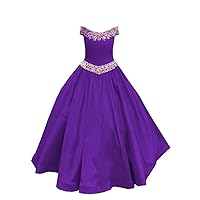Mollybridal 2024 Modest Off The Shoulder Princess Satin Little Girl Pageant Special Occasion Party Dresses with Sleeves