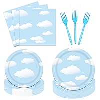 96 PCS Blue Sky White Cloud Party Decorations Boys Girls Baby Shower Kids Birthday Tableware Kit Party Supplies Paper Plate Napkin Fork 24 Guests