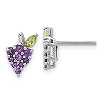 925 Sterling Silver Rhodium Plated Amethyst and Peridot Grape Post Earrings Measures 12x9.4mm Wide Jewelry Gifts for Women
