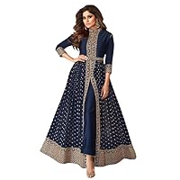 Women's Semi Stich Embroidered Front Slit Georgette Abaya Style Salwar Suit with Floor Length.