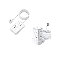 15ft Extension Cord + 10ft Tower Power Strip, NTONPOWER 10-in-1 & 12-in-1 Surge Protector Power Strip, Flat Plug, Wall Mounted, Side Outlet Extender for Home Office, Dorm Room Essentials