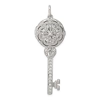 925 Sterling Silver Textured Polished Open back CZ Cubic Zirconia Simulated Diamond Key Photo Locket Pendant Necklace Measures 48.75x16.8mm Wide Jewelry Gifts for Women