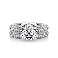 Moissanite Engagement Ring Set, 1 Carat Round Solitaire, 10K Yellow Gold