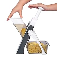 ONCE FOR ALL Safe Mandoline Slicer 5 in 1 Vegetable Chopper Food Potato Cutter, Strips Julienne Dicer Adjustable Thickness 0.1-8 mm Kitchen Chopping Artifact Fast Meal Prep (Gray)