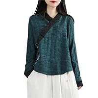 Chinese Cotton Linen Blouse Ethnic Embroidery Shirt Women Hanfu Oriental Female Clothes Tops Suit