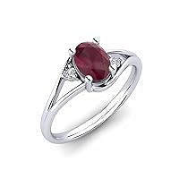 Sterling Silver 925 Ruby Oval 7x5mm Three Stone Ring With Rhodium Plated | Beautiful Design Three Stone Ring For Woman's And Girls