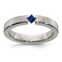 Edward Mirell Titanium Engravable Brushed Sapphire 4mm Band Jewelry Gifts for Women - Ring Size Options: 11.5 12 6.5 7