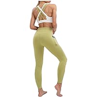 Women Color Blocking Workout Outfits 2 Pieces Yoga Outfits Gym Clothing High Waist Legging Sports Bra
