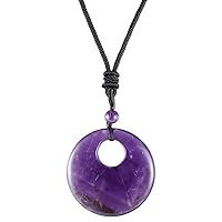 TUMBEELLUWA Crystal Peace Buckle Pendant Necklace for Man for Women Lucky Coin Stone Pendant with Adjustable Cord