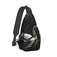 Sling Bag for Women Men Crossbody Bag Small Sling Backpack White Swan Chest Bag Hiking Daypack