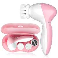 Facial Cleansing Brush Set with Case & 3 Spin Brush Heads for Beginner/Teenagers, Battery Powered, Mini Travel Size Pink