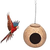 Wooden Bird House, Coconut Bird Nest Bed Wooden Parrot Nesting House Hanging Chain Cage Chew Toy for Bird