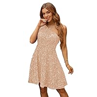 Tsbridal Women's Short One Shoulder Sparkly Homecoming Dresses A Line Sequin Prom Cocktail Party Dress for Teens
