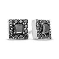 Men's 1 CT. T.W. Square-Cut Sim Black Diamond Frame Stud Earrings In 925 Sterling Silver With Black Rhodium