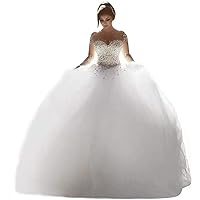 Beaded Tulle Wedding Dresses for Bride Sparkly Long Sleeves Open Back Bridal Dresses for Women