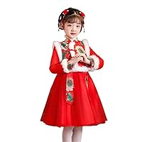 children's skirt two-piece suits,winter girls' Chinese style velet red New Year costume Tang suit cheongsam.