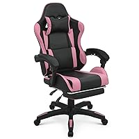 MoNiBloom Gaming Chair with Headrest & Lumbar Support Ergonomic Computer Racing Chair with Footrest, Adjustable Hight Leather Swivel Computer Chair for Adult Teen Office or Gaming, Pink