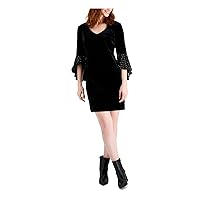 Connected Apparel Womens Petites Velvet V-Neck Cocktail and Party Dress