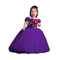 2024 Ball Gown Cold Shoulder Mini Quinceanera Prom Dresses for Little Girls Gold Embroidered Toddler