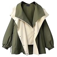 Loose Design Hooded Trench Coats Korean Women Patchwork Streetwear Jackets Casual Windbreaker