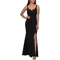 Xscape Womens Black Stretch Zippered Slitted Lined Adjustable Straps Sleeveless Sweetheart Neckline Full-Length Formal Gown Dress 10