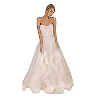 Women Tiered Tulle Wedding Skirt with Train Prom Ruffle Bustle Festival Skirt (3XL, Ivory)