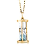 Gem Stone King 18K Yellow Gold Plated Silver Aquamarine Dust Hourglass Pendant Necklace For Women with 18 Inch Chain, metal,gemstone