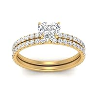 Choose Your Gemstone Three Quarter Diamond CZ Gallery Bridal Ring Yellow Gold Plated Heart Shape Wedding Ring Minimal Modern Design Birthday Wedding Gift US Size 4 to 12