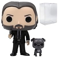 POP John Wick Chapter 3 - John Wick in Black Suit with Dog Buddy Funko Vinyl Figure (Bundled with Compatible Box Protector Case), Multicolored, 3.75 inches