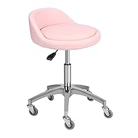 Swivel Rolling Stool with Backrest - Adjustable Stool Chair with Wheels - Heavy Duty Stools 400lb Capacity for Home Salon Facial Spa Massage Clinic and Work Bench (Pink)
