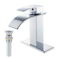 VOTON Chrome Bathroom Faucets Waterfall Bathroom Sink Faucet Modern Single Handle Bathroom Faucet for 1 or 3 Holes with Deck Plate and Pop-Up Drain, Rv Sink Camper Farmhouse Bathroom Faucet