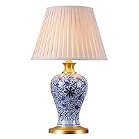 Bedside Lamps, Modern High-End Desk Lamp, Hand Drawn Pattern Ceramics Reading Lamp Warm Light Shade Copper Base Bedside Lamp E27 Button Control Reading Lamp/C/38 * 38 * 64Cm