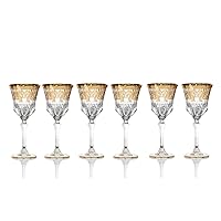 Golden Liberty Collection Elegant and Modern Crystal Wine Goblet Set for Hosting Parties and Events - Set of 6, Clear Wine Goblet Glasses, Made in Italy