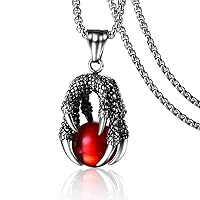Mens Dragon Claw Necklace Pendant Chain Stainless Steel Red Black