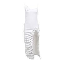 Women's Summer Dresses Ladies Dress Women's New Sleeveless Flower Fashion Sexy Backless Slit Sling Dress(White,Large)