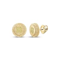 Sterling Silver Mens Round Yellow Color Enhanced Diamond Circle Earrings 1/6 Cttw