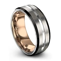 Tungsten Wedding Band Ring 10mm for Men Women Bevel Edge Grey Black 18K Rose Gold Brushed Polished