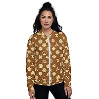 Japanese Family Crests (Kamon) Pattern, Unisex Bomber Jacket, Brown and Light Brown Logos, All-over Print