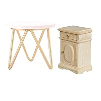 Dollhouse Furniture Mini Circle Coffee Table & Miniature Bedside Cabinet